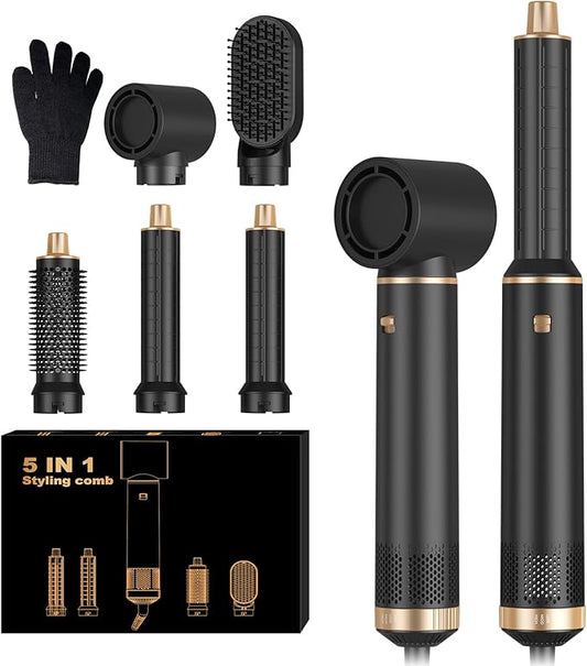 5 in 1 Hair Dryer Brush Set, Negative Ion Blow Dryer Brush Upgrade Hot Air Brush Air Styler Curling Wrap Air Curler, Curling Iron Hair Styling Tools As A Gift for Straight/Curl/Drying/Smoothing