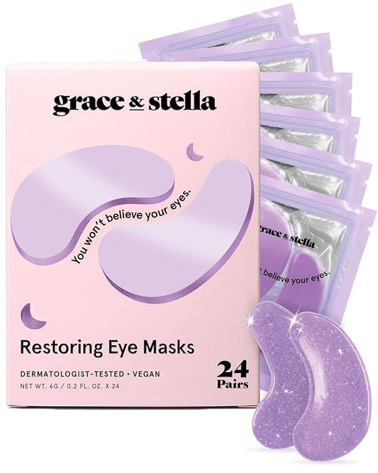grace & stella Retinol Under Eye Patches for Puffy Eyes & Dark Circles - Restoring Gel Under Eye Masks with Hyaluronic Acid - Christmas Gifts for Teens, Birthday Gifts for Women (Purple, 24 Pairs)