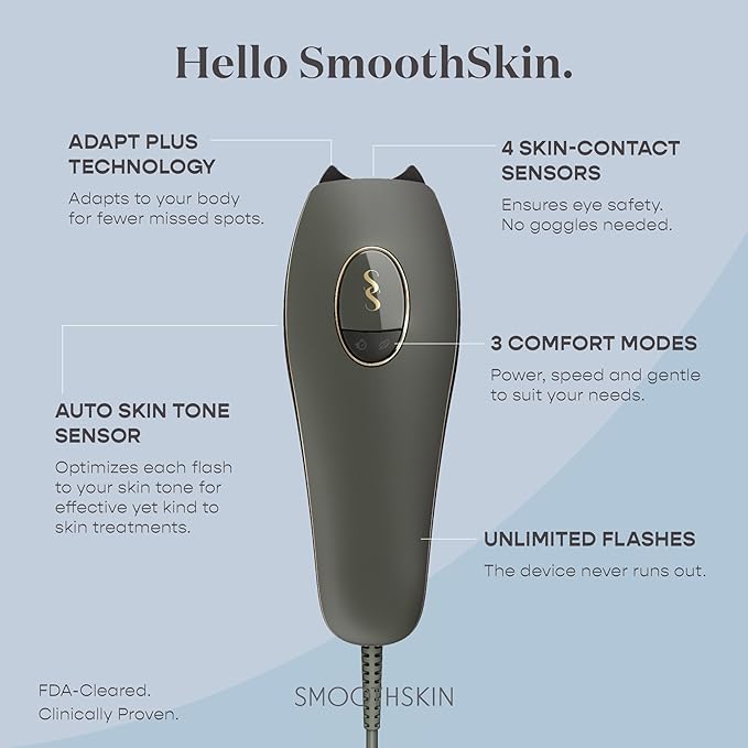 SmoothSkin Pure Adapt Green IPL Hair Removal Device, At-Home Laser Hair Removal for Women & Men, Visible Results in 2 Weeks, Safe for Face & Body, Painless, Long-Lasting Hair Reduction, Full Body Use
