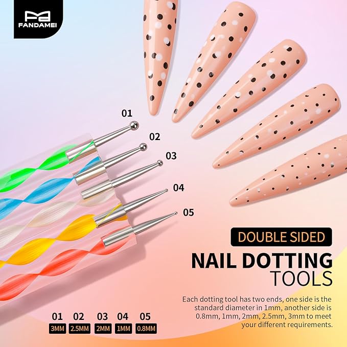 FANDAMEI Nail Art Tools, Nail Brush, 15 PCS Nail Art Brushes, 5 PCS Nail Dotting Tool, Nail Stand, Nail Holder For Painting Nails, Press On Nail Stand, Nail Tools, Nail Design Tools