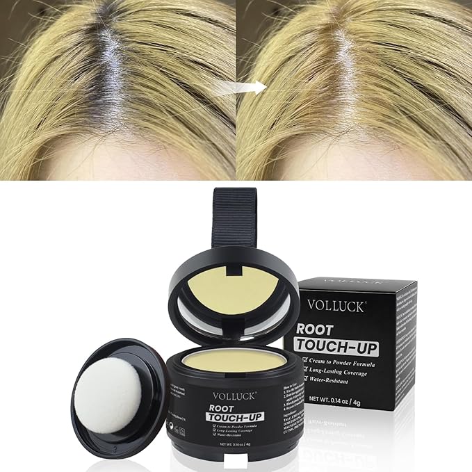 VOLLUCK Hairline Powder Instantly, Root Touch up Powder Hair Color Upgraded, Grey Root Cover up Conceals Hair Loss, Hairline Shadow for Women & Men for Thinning Hair Natural, Sweatproof (Light Blonde)