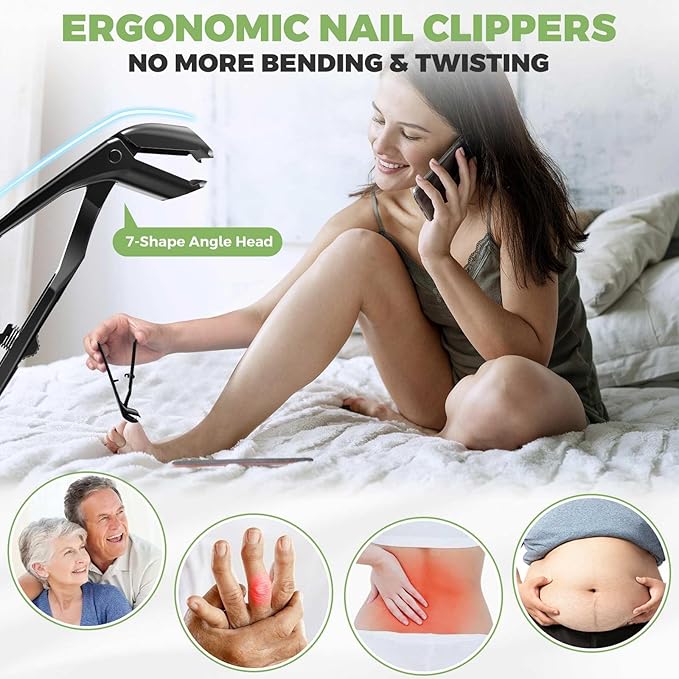 Toenail Clippers for Seniors Thick Toenails, Angled Head Large Toe Nail Clippers for Thick Nails for Men, Heavy Duty Ingrown Toenail Clippers with Wide Jaw, Slanted Nail Clippers with Long Handle