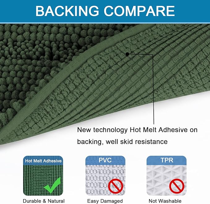 H.VERSAILTEX Bathroom Rugs Bath Rug Set 2 Piece Bathroom Contour Rug Toilet Mat Sets Non Slip Contour Bath Rug Ultra Thick Water Absorbent Striped Bath Mats(20" x 32" Plus 20" x 20" U, Bronze Green)