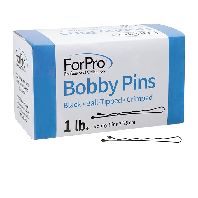 ForPro Professional Collection Bobby Pins (400-Count Approx), Black, 2" L, Ball-Tipped, Crimped, Non-Slip, Non-Damaging, 1 Lb.
