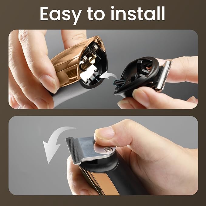 SHPAVVER Beard Trimmer for Men: Professional Barber Hair Clippers - 12-in-1 Cordless Grooming Kit - Waterproof Electric Razor with Turbo Speed & Precision Blades, Gold