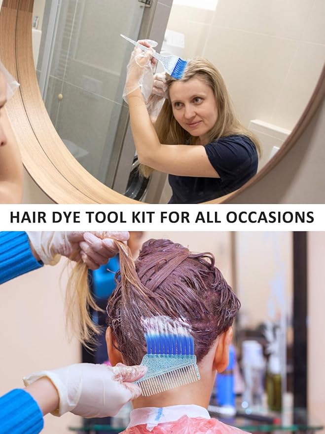 19PCS Hair Bleach Dye Kit with Hair Dye Brush and Bowl Whisk Hair Clips Protective Gear Set, Ideal for Hair Bleaching Coloring Highlighting, Essential Salon Supplies for Home Use (Blue)