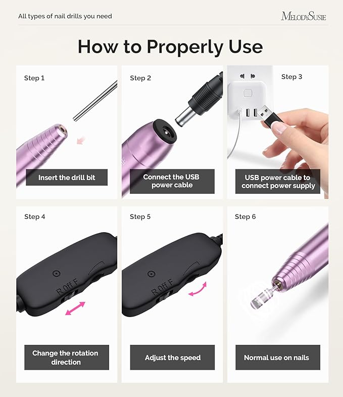 MelodySusie Pen-Shaped Portable USB Nail Drill, PC120I 20000RPM Electric Nail File with Compact Design for All Nail Care, Manicure Polishing, Shaping & Gel Removal at Home for Beginners