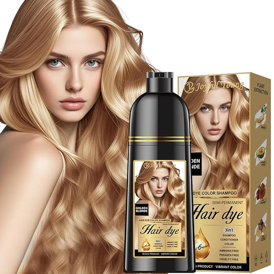 Natural Hair Dye Shampoo 3 IN 1, Hair Color for Gray Hair Coverage, Hair Coloring Shampoo for Women, Color Shampoo Beard Dye for Men, Vegan Ammonia Free Hair Shampoo (GOLDEN BLONDE)