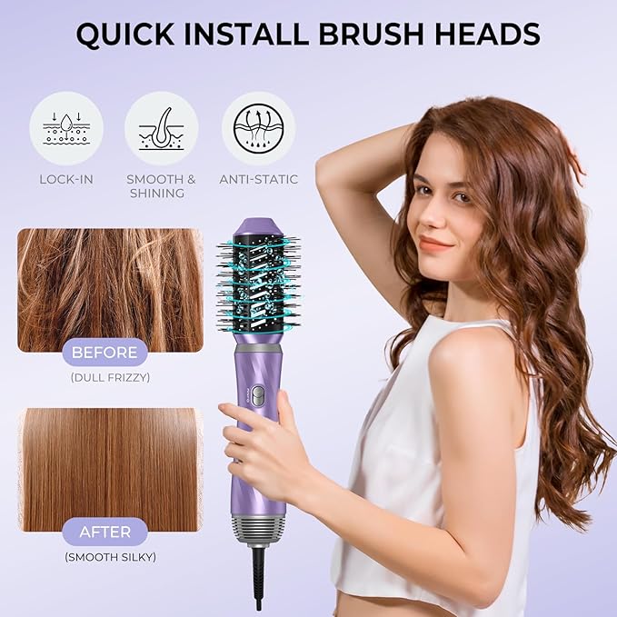 6 in 1 Hair Dryer Brush, Upgrade Detachable Blow Dryer Brush Air Styler Wrap Air Curler, Curly Twist Hot Curling Iron, Negative Ion Blow Dryer Hot Styler, Travel Hair Styling Tool