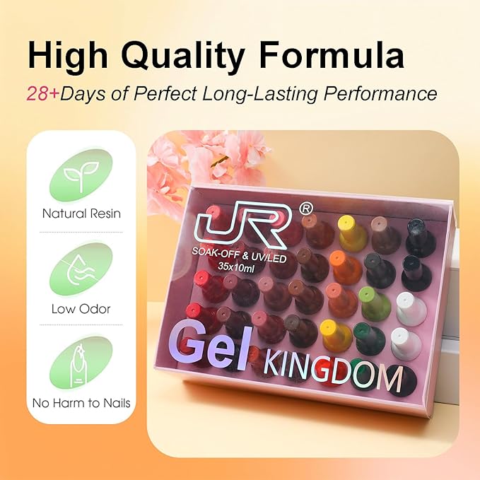JR 35pcs 10ml Gel Nail Polish Dark series Yellow Green Black Red Nude Brown Gel Polish Set Base Top Matte Coat For Professional Nail Salon Gifts for Women C Set
