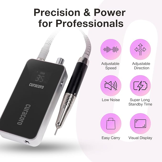Curacoro Nail Drill 35000RPM Professional Brushless Electric Nail Drill Machine - Nail Efile for Acrylic Gel Nails, Low Noise Low Vibration