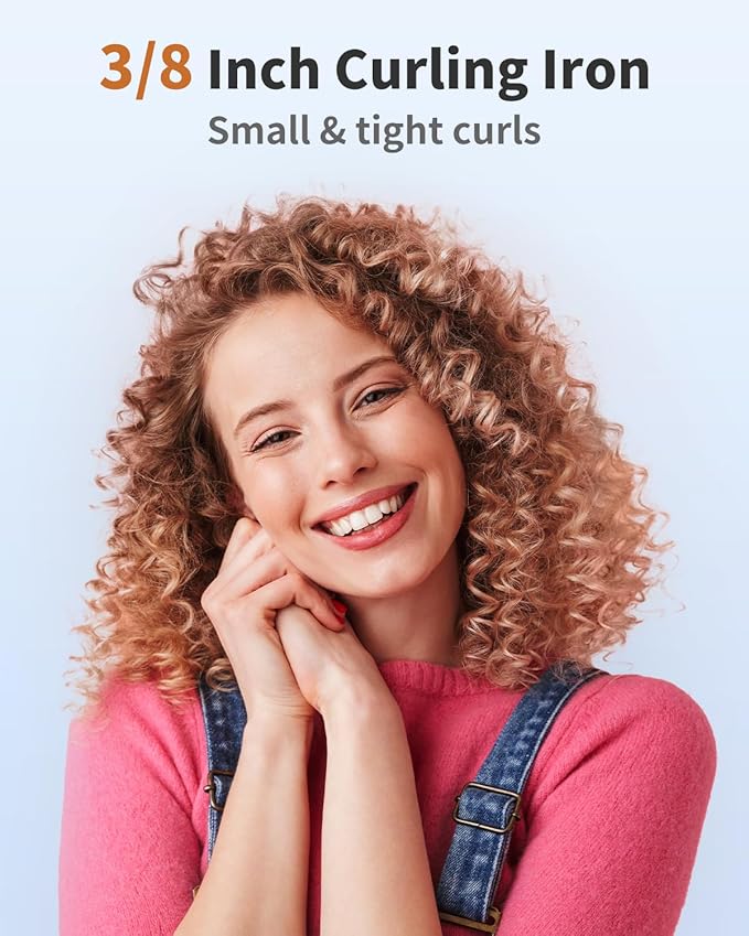 3/8 Inch Small Wand Curling Iron,Long Barrel Hair Curling Wand for Short&Long Hair, Ceramic Thin Curling Iron for Spiral Curls, Dual Voltage|Adjustable Temp