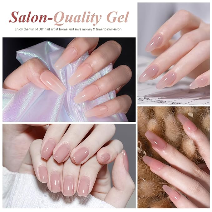 Artdone Sheer Gel Nail Polish Set Jelly UV Gel 6 Colors Translucent Milky White Pink Nude Brown Colors Nail Polish For All Seasons Neutral Soak off LED Lamp Gel Manicure Kit For Nail Art