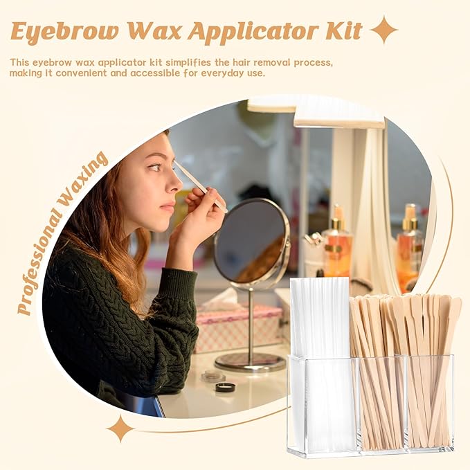 300 Pcs Eyebrow Wax Sticks and Strips Wax Applicator Sticks with 3 Compartments Wax Strips Organizer Flat Waxing Spatulas Small Eyebrow Strip Paper for Lip Nose Body