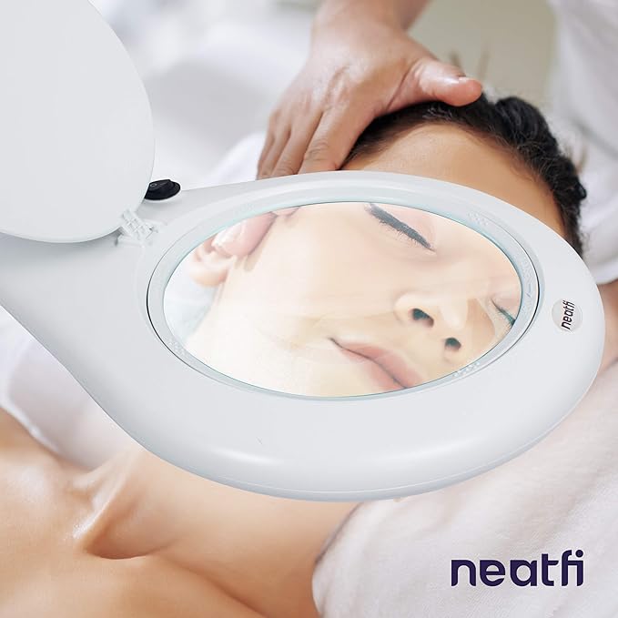 Neatfi LED Magnifying Lamp, 5 Diopter Glass Lens, 6500K Daylight Bright Light, Adjustable Arm, Eye-Friendly Lamp for Crafts, Sewing, Painting, Jewelry Making & Reading (White, 7-Inch Lens with Clamp)