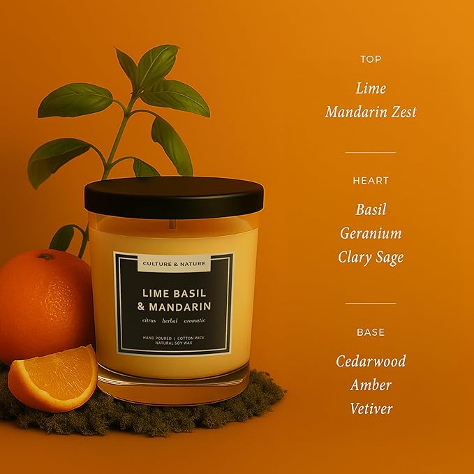 CULTURE & NATURE Natural Soy Wax Candle 7oz (Lime Basil & Mandarin)