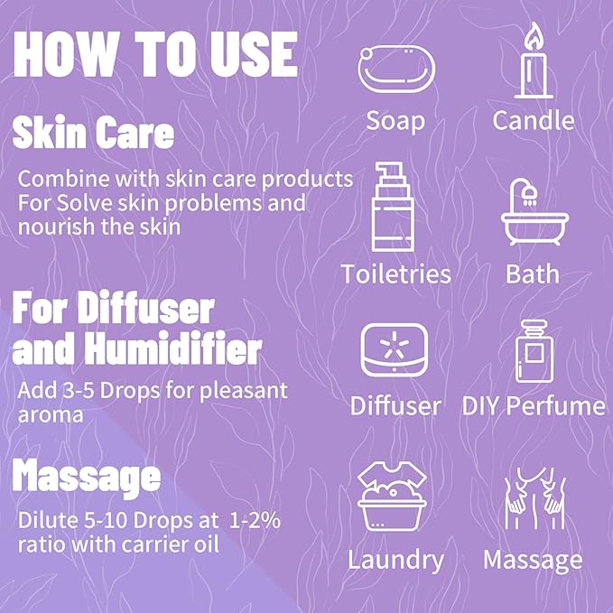 Flowers Essential Oils for Humidifier Diffuser- Cherry Blossom, Mystery Rose, Rosemary, Vanilla, Lavender, Luxury Violet,6x10mL