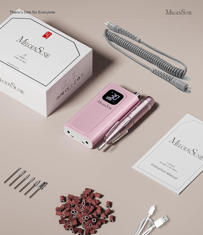 MelodySusie Entry-Level Clip-On Cordless Essential Nail Drill, SC300F 30000RPM Reliable E-File with LCD Display for All Manicure Shaping & Gel Removal, Ideal for Training, Nail Art Practice & Home Use