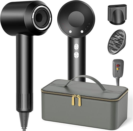 Hair Dryer with Carry Case, 160000 RPM Professional High-Speed Ionic Blow Dryer 200 Millions Negative Ionic&3 Speeds&3 Temps& Low Noise, Hairdryer with diffuser for Faster Drying, No Heat Damage,Black