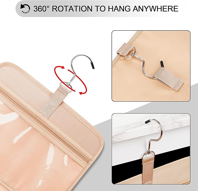 Travel Hanging Toiletry Bag for Women, Holds Full-Size Shampoo, with Jewelry Organizer Compartment, Extra Large Makeup Bag, Waterproof Cosmetic Bag, Toiletries Kit Set with Trolley Belt, Grey