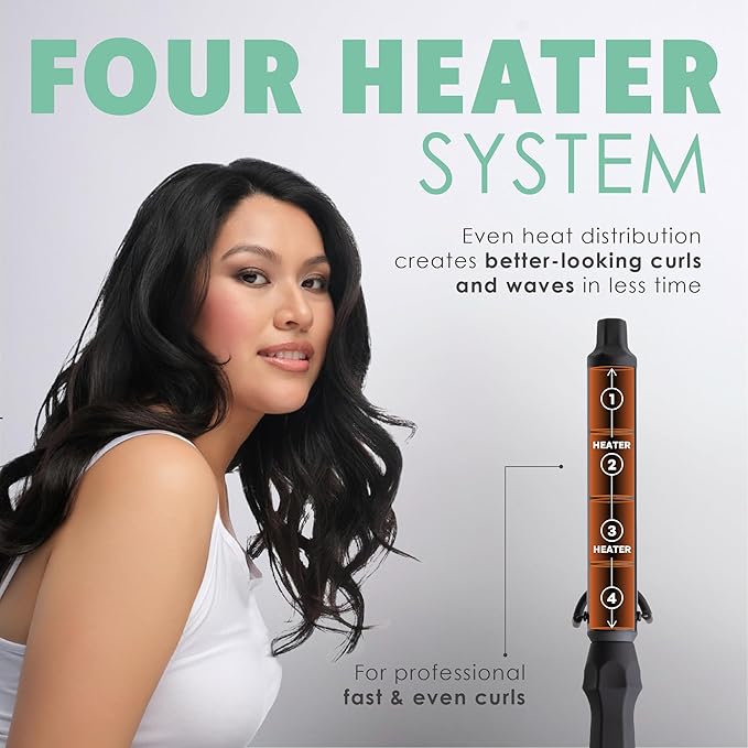 MINT Professional Clamp-Free Curling Wand 1 1/4 Inch for Long Hair | Extra Long Curl Wand with 4-Heater Ionic Ceramic Barrel | Best Curling Wands | Adjustable 230-430°F | Worldwide Dual Voltage