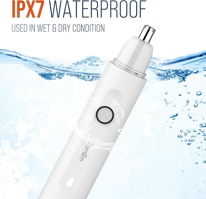 7AM2M PersonalCare Electric Nose and Ear Hair Trimmer – Rechargeable, 9000 RPM High-Speed Precision Cutting, Detachable Washable Blade, Portable Design White