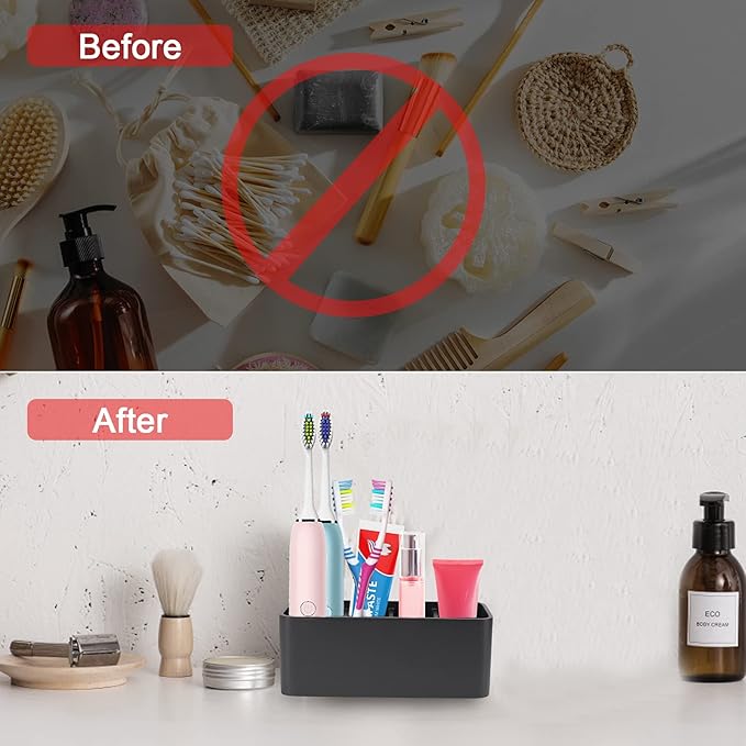 Toothbrush Holder for Bathrooms Toothpaste Holder Stand Bathroom Organizer for Toothbrush Makeup Brushes Holder (Black)