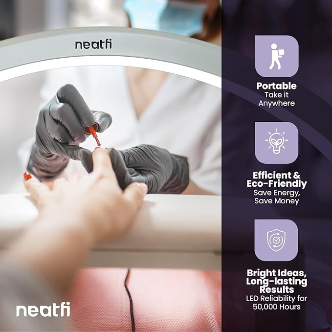 Neatfi LED Half Moon Table Lamp for Nail Tech, Estheticians, Cosmeticians, 1600 Lumens, 3 Light Modes, Desk Light for Manicure Art, Facial Treatments, Threading, Tattoo Applications (Modern, White)