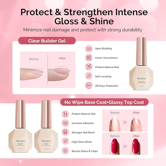 MelodySusie Gel Nail Polish Kit with UV Light P-PLUS30F- Popular Color Gel with Builder and Baser &Glossy Top Coat Soak Off Includes Nail Art Tools Nail Art Gift for Women & Girls
