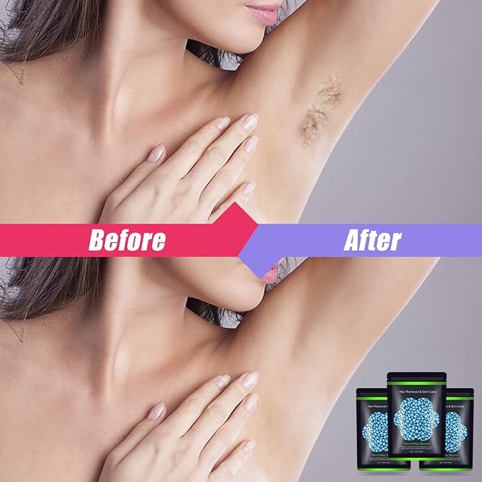 Wax Beads for Hair Removal 10.5oz (300g), Auperwel Hard Wax Beads Beans for Sensitive Skin Brazilian Waxing, Face, Bikini, Eyebrow, Legs, Painless for Women Men, 3 packs Kit with 10 Sticks