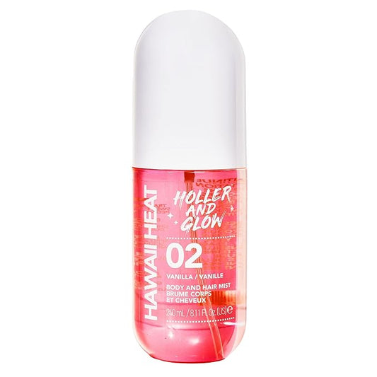 Holler and Glow Hawaii Heat Body & Hair Mist, Warm Vanilla, Peony & Amber Scent, Long-Lasting Daily Fragrance, Lightweight, Vegan, Cruelty-Free, Alcohol-Free, Hydrating Hair Perfume, 8.11 Fl Oz
