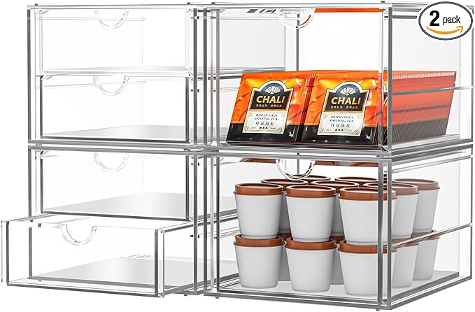 Acrylic Makeup Organizer, 4 Pack Drawer Organizer - Transparent Desktop Storage for Cosmetics, Office Supplies & More - Clear Organizers for Home & Office Use