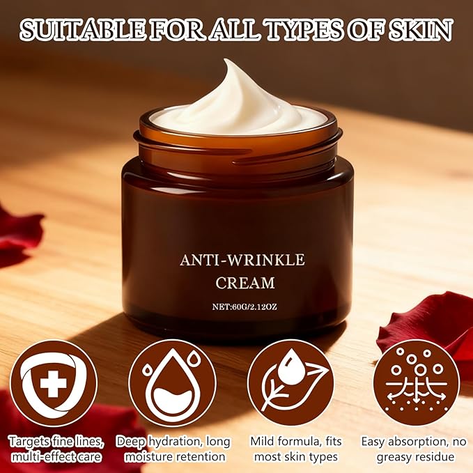 Retinol Anti-Wrinkle Cream, Firms and Lifts Skin, Improve Fine Lines，Restores Elasticity, Deep Hydration for All Skin Types (2PCS)