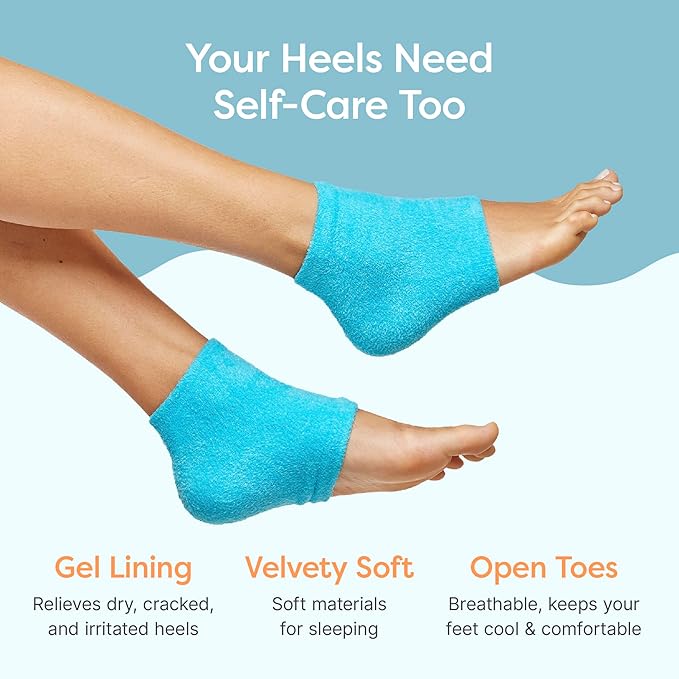 ZenToes Moisturizing Socks for Cracked Heel Treatment, Vitamin E, Olive Oil and Jojoba Oil Heel Socks, Stocking Stuffers for Women, Spa Self Care Gifts for Women (Fuzzy Blue, Regular)