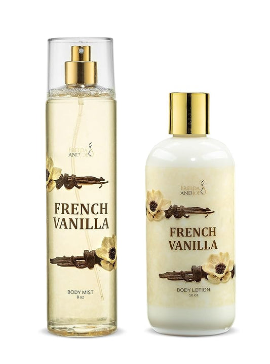 Home Spa Gift 10oz Deep Moisturizing Fragrance Body Lotion & 8 oz. Fine Fragrance Body Mist Set Luxury Self-Care Combo for Women and Girls (French Vanilla)