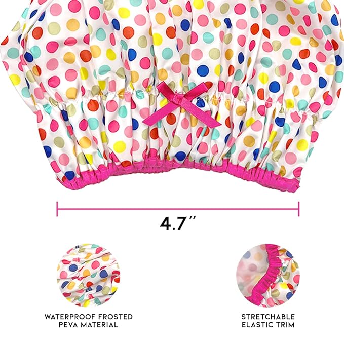 Reusable Bath & Shower Cap Lined, Oversized Waterproof Shower Caps Large Designed for all Hair Lengths with PEVA Lining & Elastic Band Stretch Hem Hair Hat - Fashionista Deco Dots