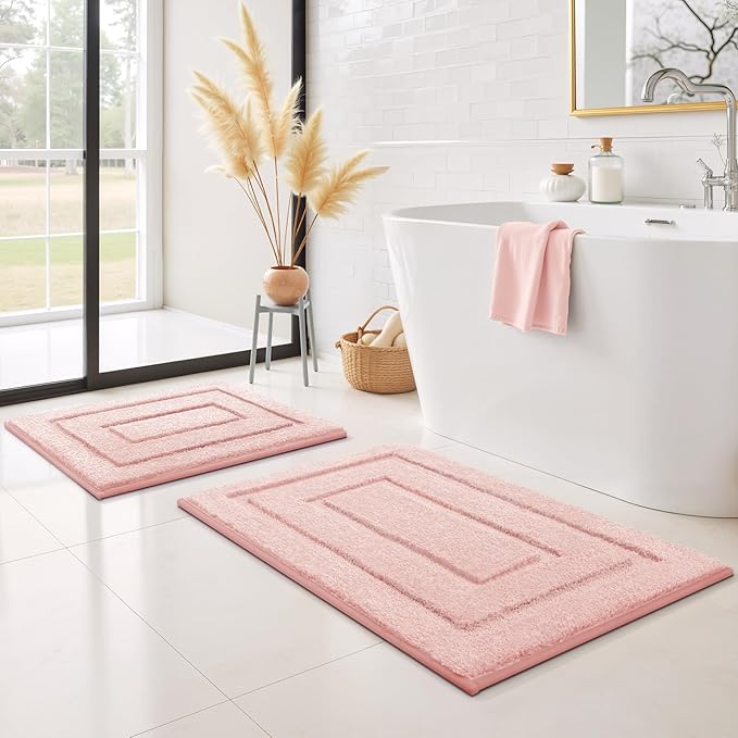 GRANNY SAYS Bathroom Rugs Sets 2 Piece,Soft Bath Mats for Bathroom, Bath Rugs Non Slip Washable, Absorbent Bath Rug for Tub, Shower and Toilet, Bath Mat Set (Pink, 20" x 32" + 16" x 24")