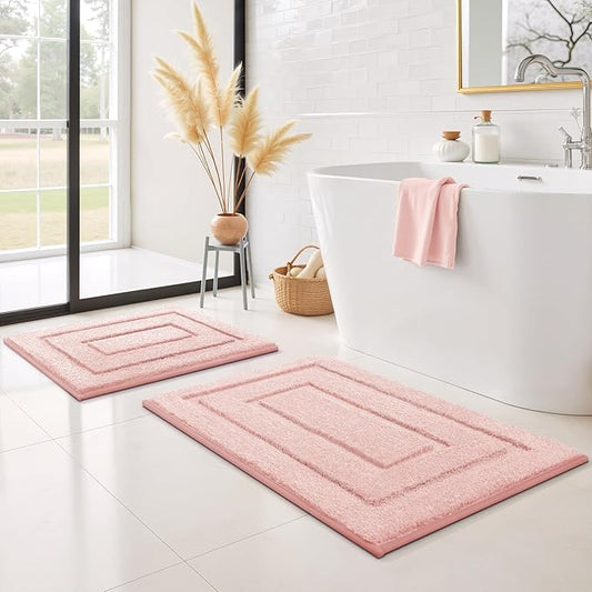 GRANNY SAYS Bathroom Rugs Sets 2 Piece,Soft Bath Mats for Bathroom, Bath Rugs Non Slip Washable, Absorbent Bath Rug for Tub, Shower and Toilet, Bath Mat Set (Pink, 20" x 32" + 16" x 24")