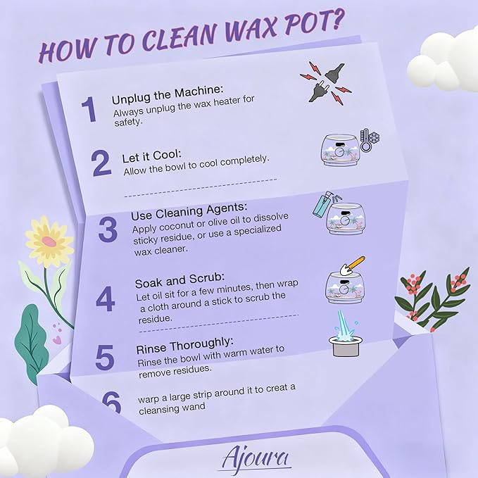 Ajoura Professional Wax Warmer Machine, 16oz Capacity Wax Heater Hair Removal Kit with Digital Temp Control & Fast Heat, Includes 30 Sticks for Face, Legs, Bikini, Brazilian and Body (Light Purple)