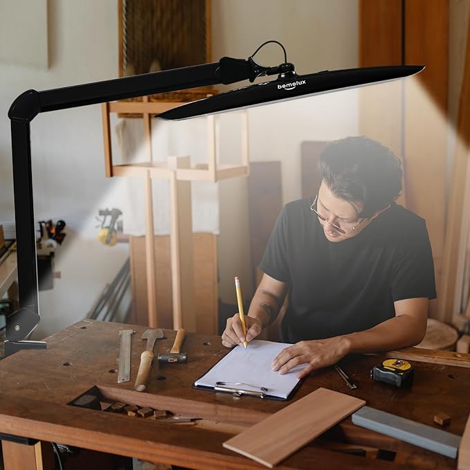 117PCS LED Clamp Desk Lamp, 20 Inch Metal Swivel Arm with Protective Casing, 2200 Lumens, Dimmable Task Lamp for Reading, Office Work, Sewing, Study, and Crafts(Black)