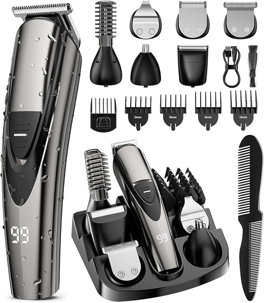 SHPAVVER Beard Trimmer for Men: Professional Barber Hair Clippers - 12-in-1 Cordless Grooming Kit - Waterproof Electric Razor with Turbo Speed & Precision Blades