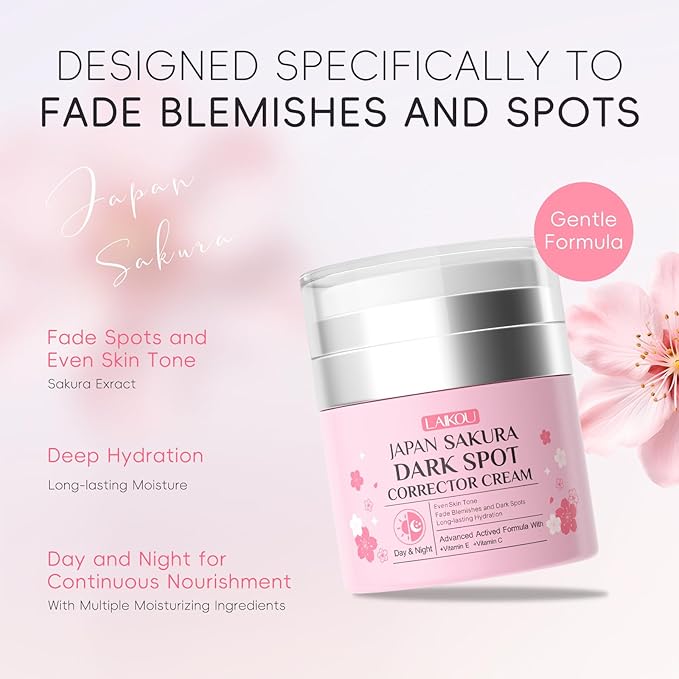 LAIKOU Japan Sakura Dark Spot Remover for Face, Dark Spot Corrector, Day & Night Face Cream Helps Reduce Dark Spots, Fine Lines for Women All Skin Types 50g / 1.76oz. 2pcs