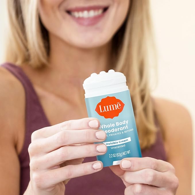 Lume Whole Body Deodorant - Invisible Cream Stick - 72 Hour Odor Control - Aluminum Free, Baking Soda Free, Skin Safe - 2.2 Ounce (Pack of 2) (Unscented)