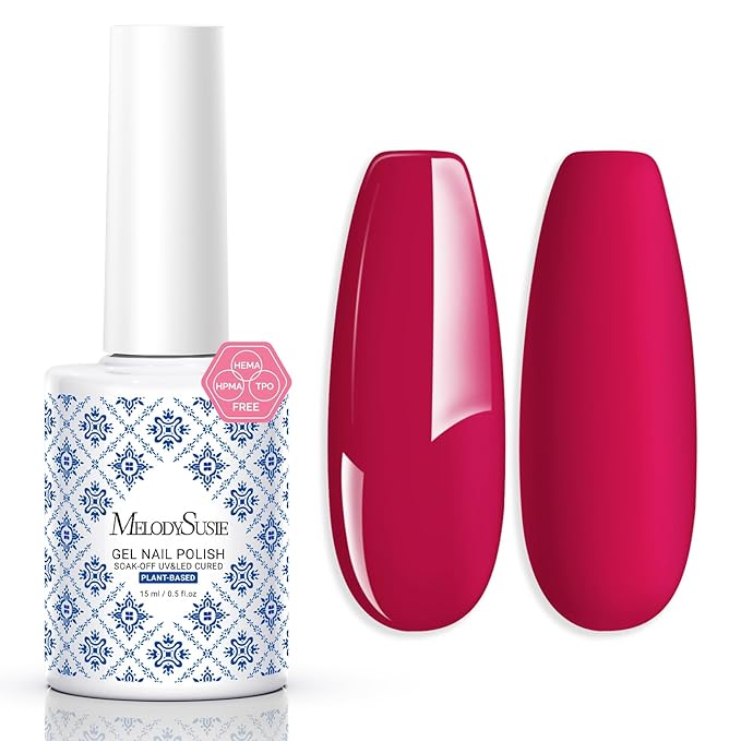 MelodySusie Fleurwee Plant Based Gel Nail Polish, Hema Free Raspberry Red Nail Polish, Soak Off UV LED Gel Polish Gift for Women 21 Non Toxic Long Lasting Nail Art Manicure Salon DIY at Home P22