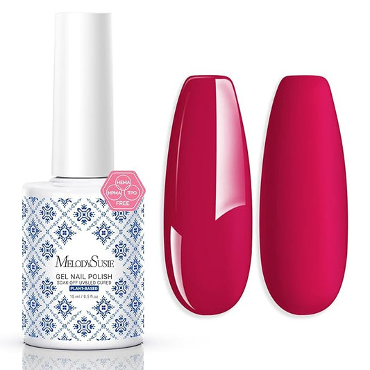 MelodySusie Fleurwee Plant Based Gel Nail Polish, Hema Free Raspberry Red Nail Polish, Soak Off UV LED Gel Polish Gift for Women 21 Non Toxic Long Lasting Nail Art Manicure Salon DIY at Home P22