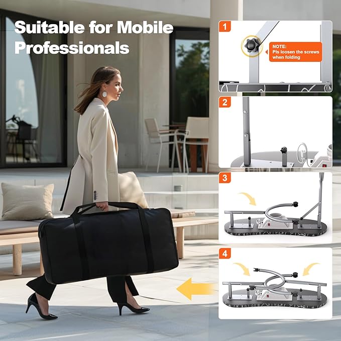 Portable Nail Table for Nail Tech on Wheels, Foldable Professional Manicure Table Travel Nail Desk with LED Lamp/Dust Collector/3 Dust Bags/Wrist Cushion/Storage Bag, Black