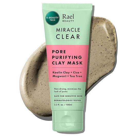 Rael Face Mask, Miracle Clear Clay Mask – Deep Pore Cleanser with Tea Tree & Gentle Exfoliation for Blackheads, Korean Skin Care (3.4 fl oz)