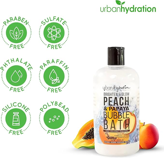 Urban Hydration Peach & Papaya Bubble Bath – Foaming Bubble Bath for Relaxation & Glowing Skin, Enriched with Vitamins A & E, Gentle for All Skin Types, Ideal for Men and Women – 16.9 Oz