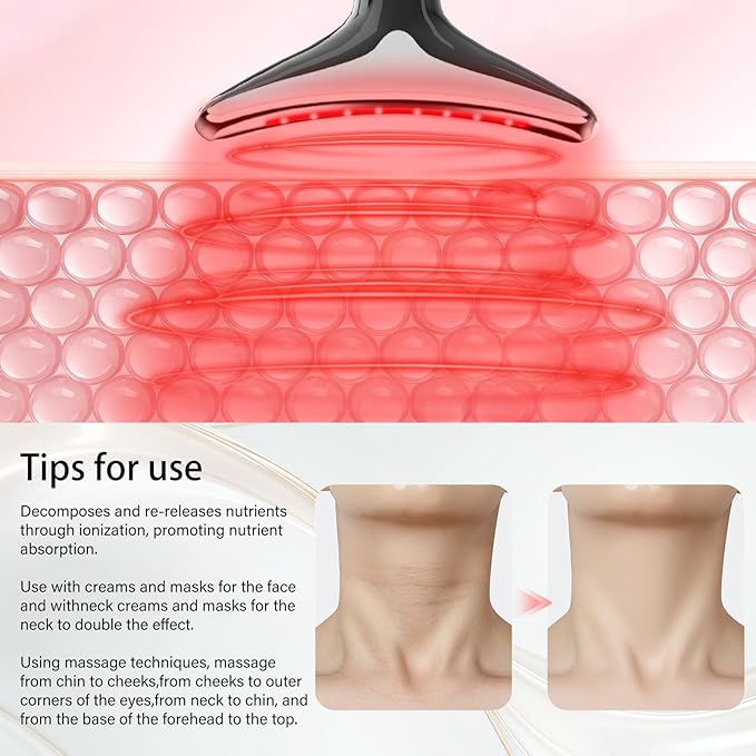 Neck&Face Massager with 7 Colors-Multi-Functional Skincare Tool,Home Beauty Device for Wrinkles&Relaxation (Black)