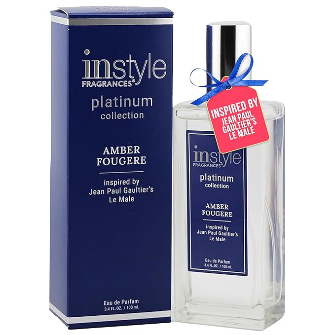 InStyle Fragrances, Platinum Collection, Amber Fougere, Inspired by Jean Paul Gaultier’s Le Male, Men’s Eau de Parfum, CLEAN, Vegan, Paraben-Free, Never Tested on Animals, 3.4 Fluid Ounces
